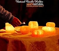 Vista 6 de Himalayan Glow Candelabro de sal rosa natural de 2 agujeros, tallado a mano, 100% pura sal de cristal del Himalaya, lámpara de vela Gran