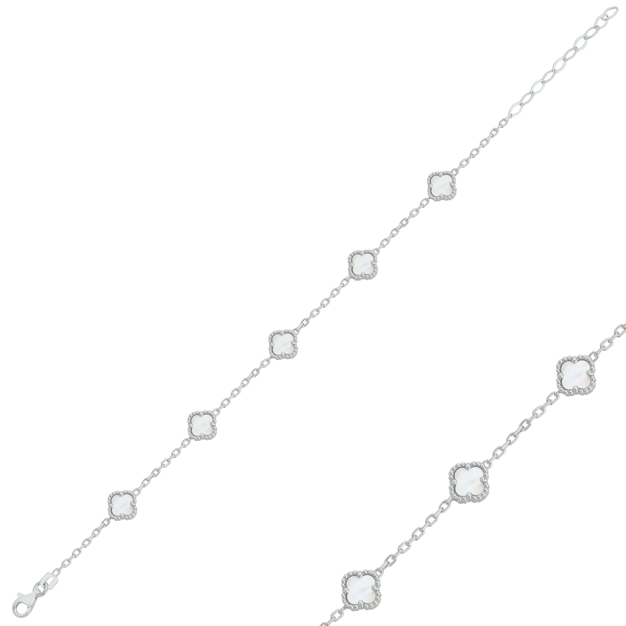 925 Ayar Gümüş Beşli 8 mm Yonca Bileklik Gümüş & Sedef