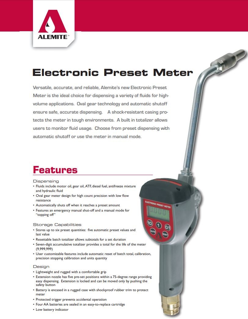 Alemite 3640-3 Electronic Pre-Set Meter with Rigid Extension