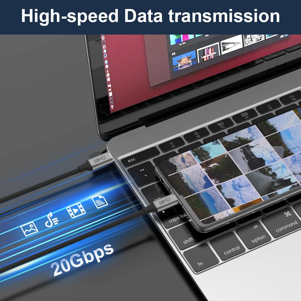 AXFEE Cavo di Prolunga USB, 100W/5A Cavo USB C, USB C a USB C, 2 Metri Nylon prolunga USB, Compatibile con i-Phone 15 Pro Max/Plus i-Pad MacBook Pro/Air Ga-laxy S23/S22 Ultra