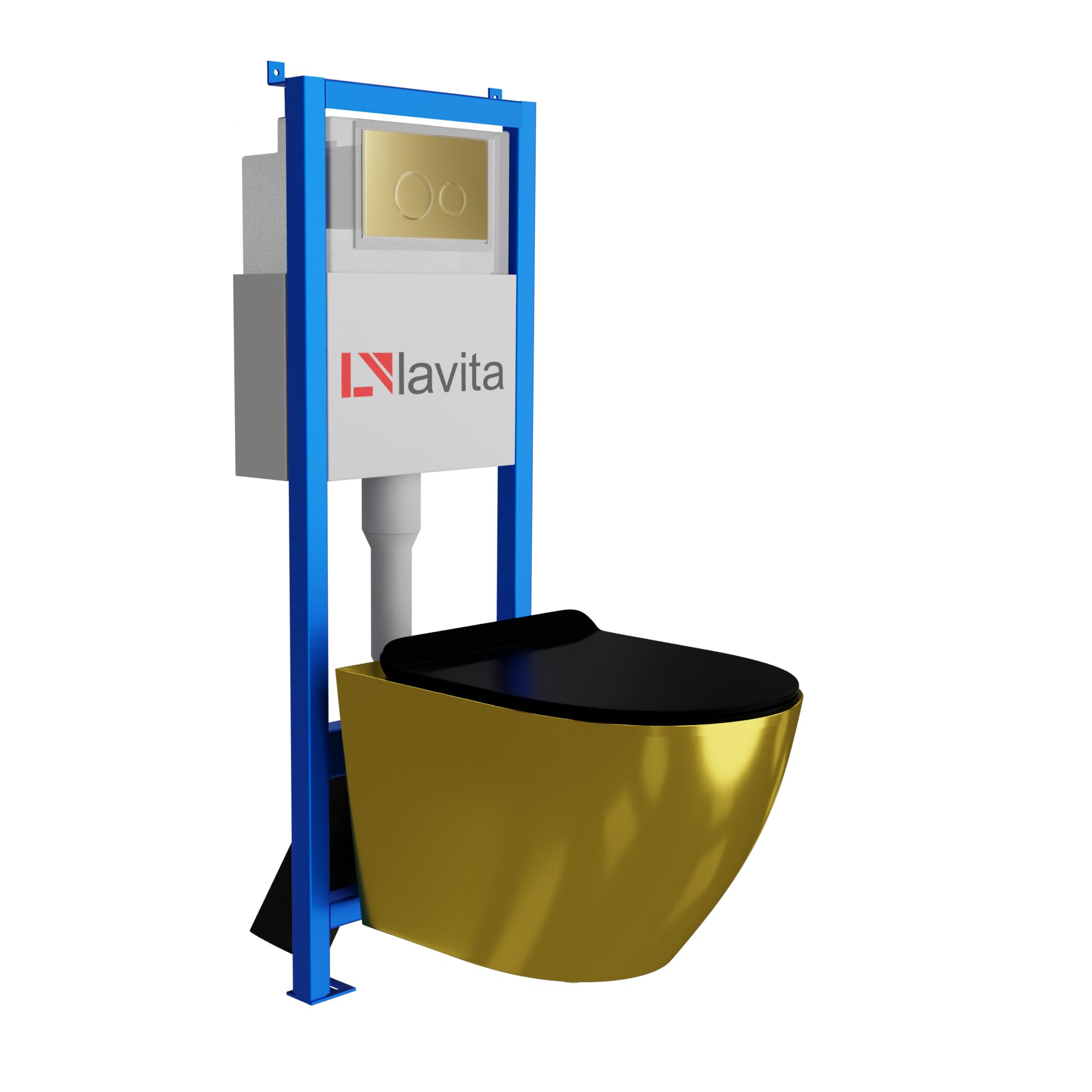lavita Lavita LAV 101 elemento de pared para inodoro 40 cm + inodoro lavabo suspendido SOFI SLIM GOLD/BLACK sin borde + panel de control LAV 200.4.5 Gold | Conjunto completo | Cisterna empotrada | Ju