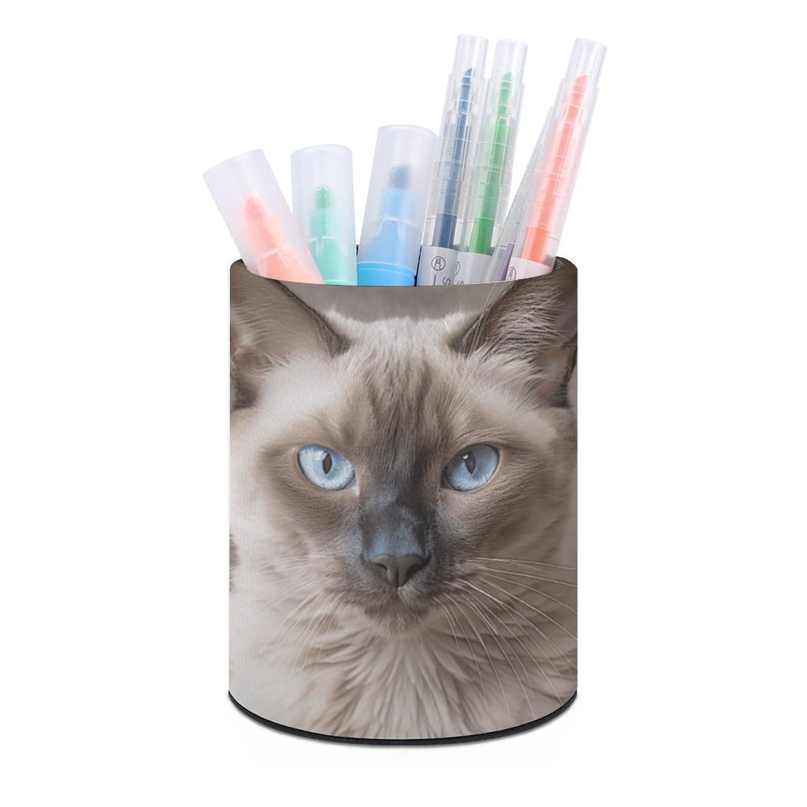 JTREHY Round Pen Holder,Beautiful Siamese Cat Printed Makeup Brush Storage Box for Home Office Dressing Table