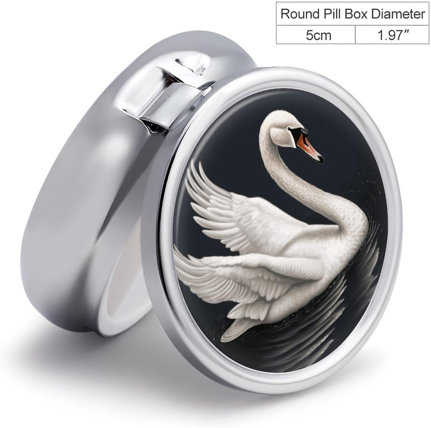 White Swan Pill Box Portable Mini Travel Pill Organizer Holder 3 Compartment Decorative Round Pills Case Exquisite Daily Vitamin Container for Cod Liver Oil image 2