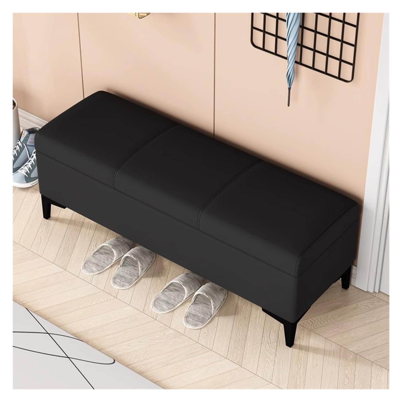 WDSOPK Storage Bench End of Bed Ottoman Upholstered Foot Rest Rectangular Couch Ottoman Storage Chest Footstool for Living Room,Bedroom,Entryway（Black-120CM）