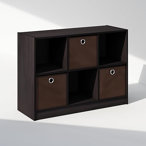 Miniatura 4 de Furinno Estante organizador de almacenamiento de ropa y armario multiusos cúbico con cajones de contenedor, 6 cubos, nogal oscuro