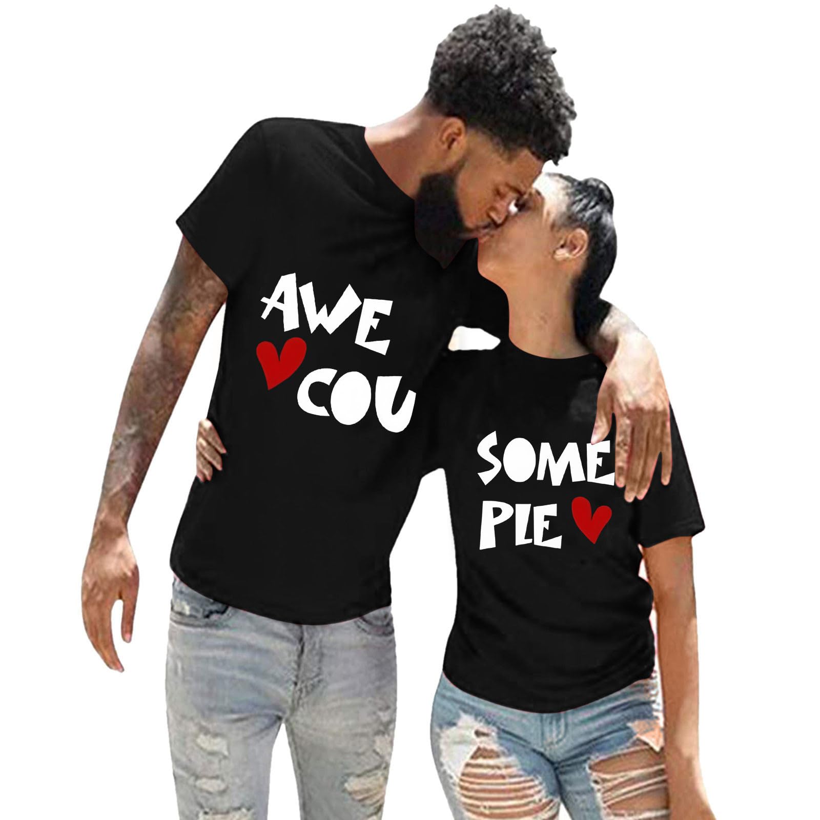 Cokbyavla Couple Tshirt Costumes,Couples Matching Pjs His and Hers Valentine Shirts Couple Tees Shirts for Him and Her Custom Hoodies for Men Anniversary Shirts Funny Va(Women,1Black,M)