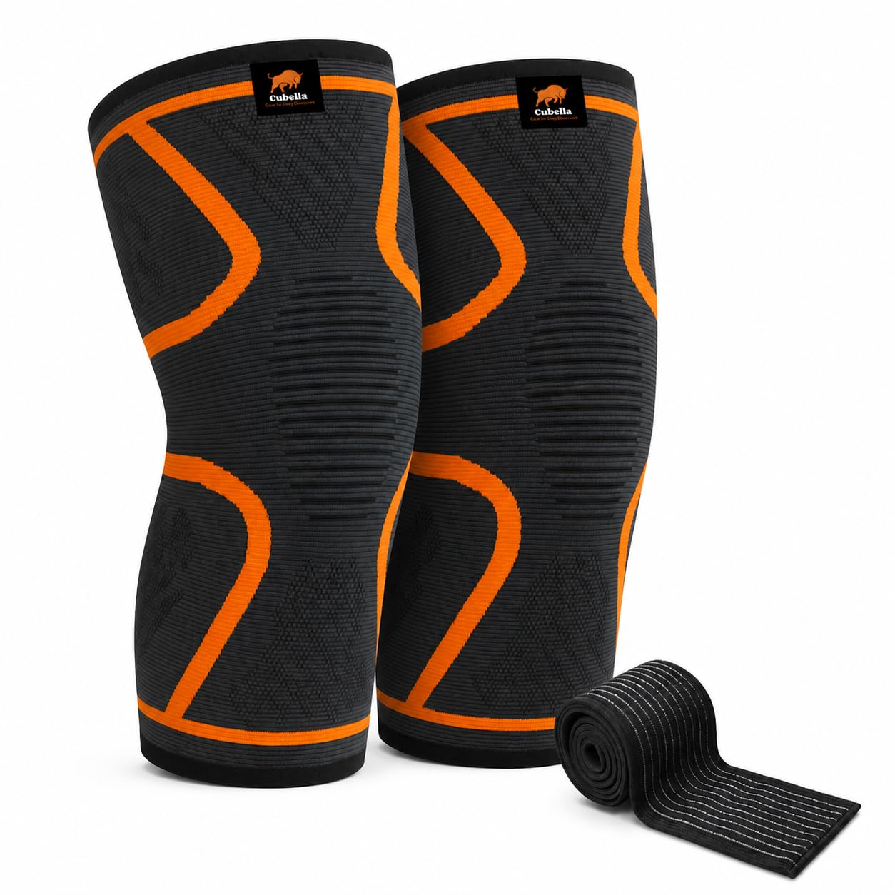 Compression Knee Sleeve (2‑Pack) – Elastic, Breathable Nylon Sports Support for Running, Gym & Joint Relief + FREE Branded Wristband (Orange, X-Large)