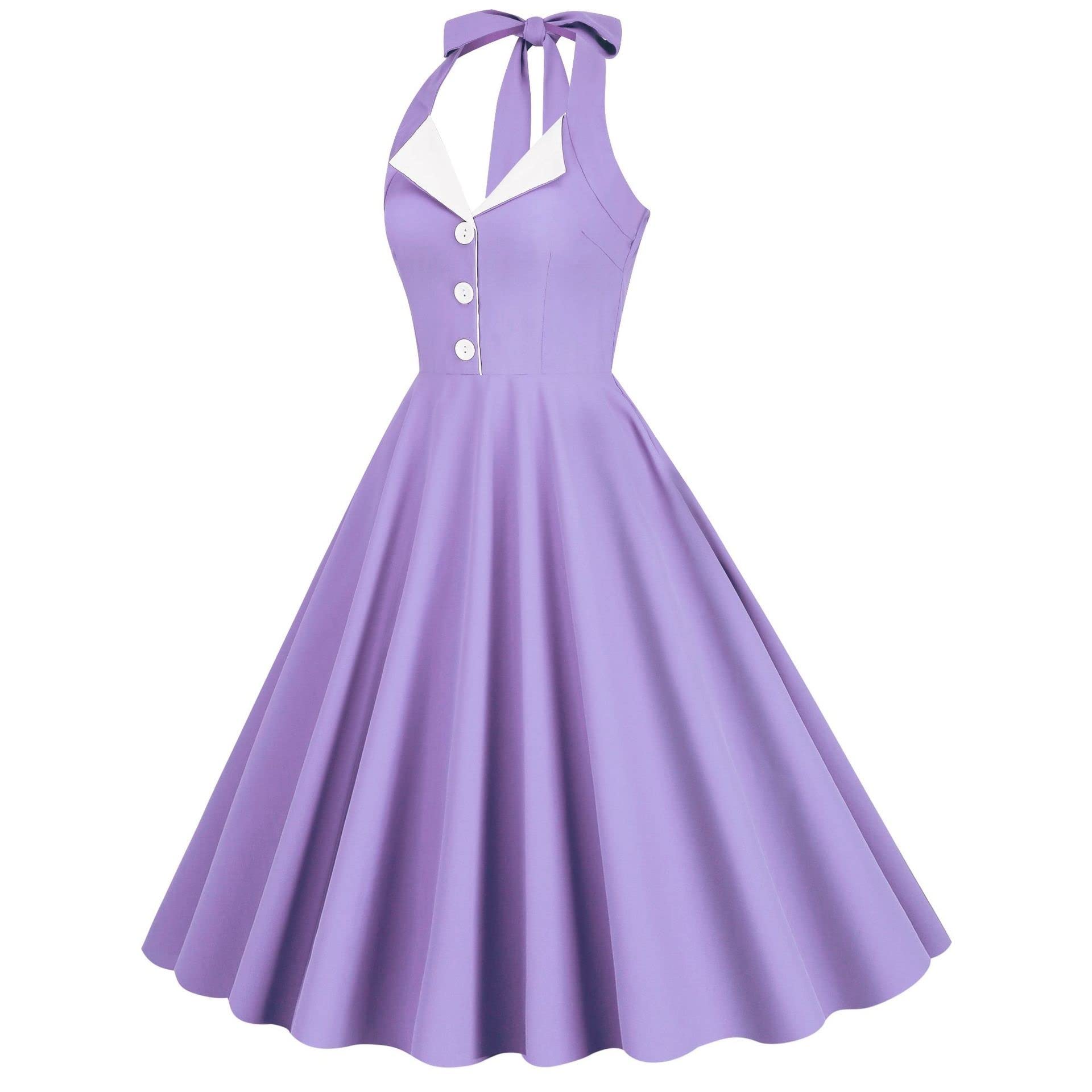 Amazon.com: Audrey Hepburn Style Vintage Tea Party Dress for Women 1950's  Halter Neck Garden Retro Rockabilly Swing Cocktail Dress (Color : Purple,  Size : XX-Large) : Clothing, Shoes & Jewelry