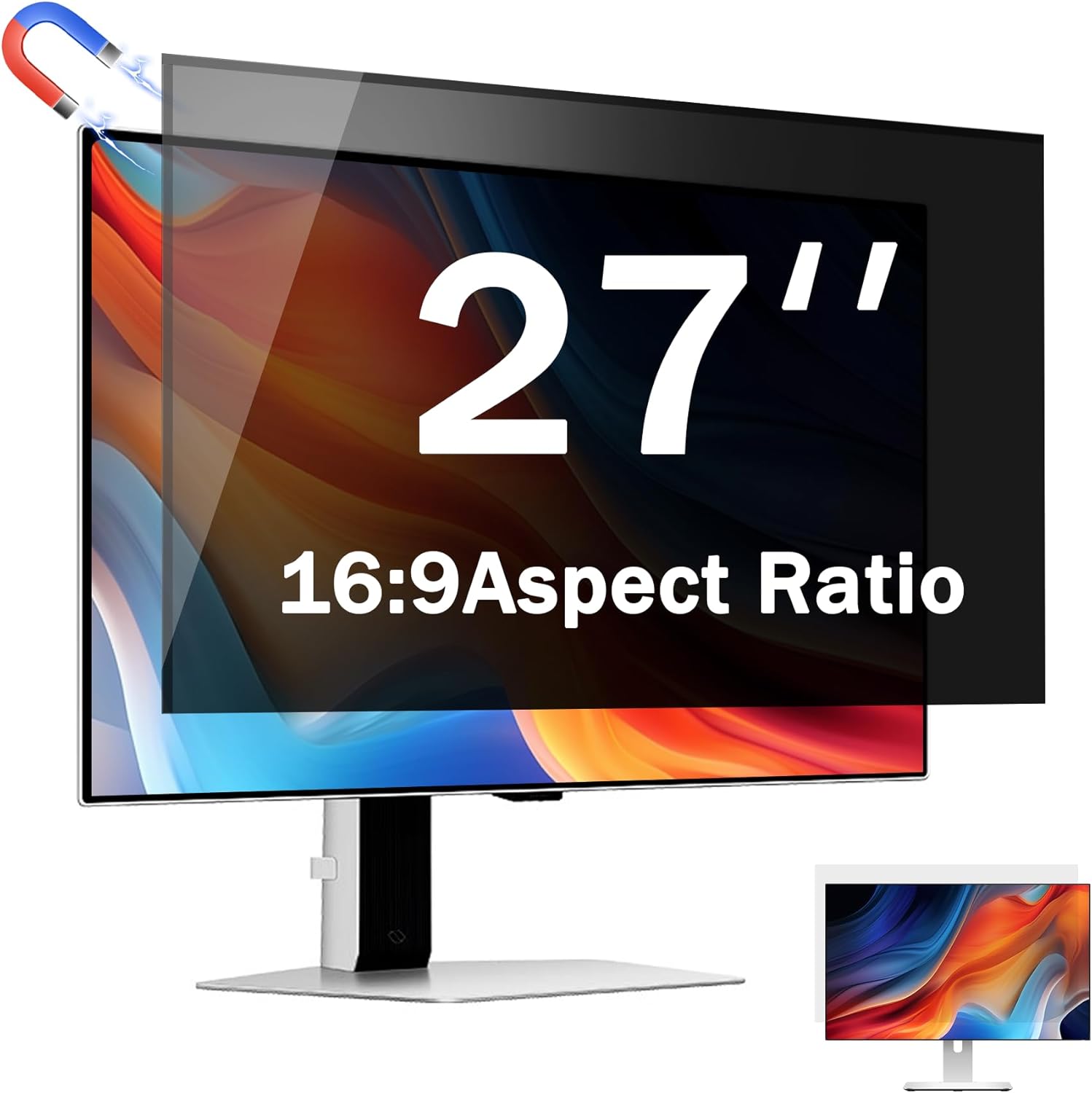 27 Inch Magnetic Computer Privacy Screen for 16:9 Widescreen Monitor, Removable Privacy Screen Anti Glare Blue Light Privacy Screen Monitor 27 inch, Anti-Scratch 27inch