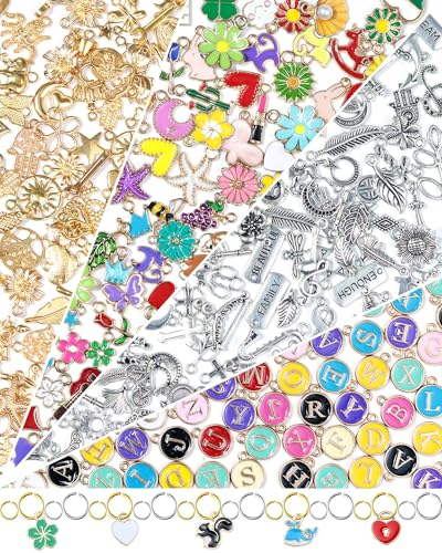 FIVEIZERO 216PCS Bracelet Charms for Jewelry Making Assorted Gold & Silver Metal Enamel Pendants with Jump Rings for Necklaces Earrings & DIY Jewelry Crafts(Mixed Color)