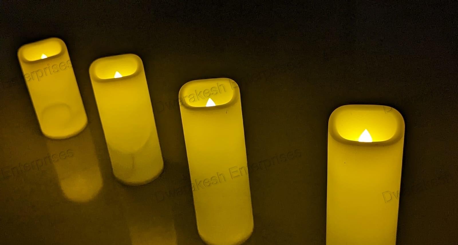 Dwarakesh Enterprises® 4pc Realistic Ambient Simulation Flickering flammen Wick high Brightness foursizes Flameless Electric Amber Yellow eled tealight Candles for Home Decor,Birthday,Wedding,Party