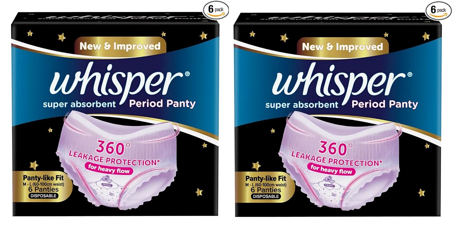 Whisper Super Absorbent Period Panty 6+6 units (pack of 2) 360 Degree Leakage Protection for Heavy Flow, Panty like Fit for Full back Coverage, Absorbs Heavy Gushes, Silky Soft, Comfortable Feel (B0DDPTZ7NF) Amazon Price History, Amazon Price Tracker