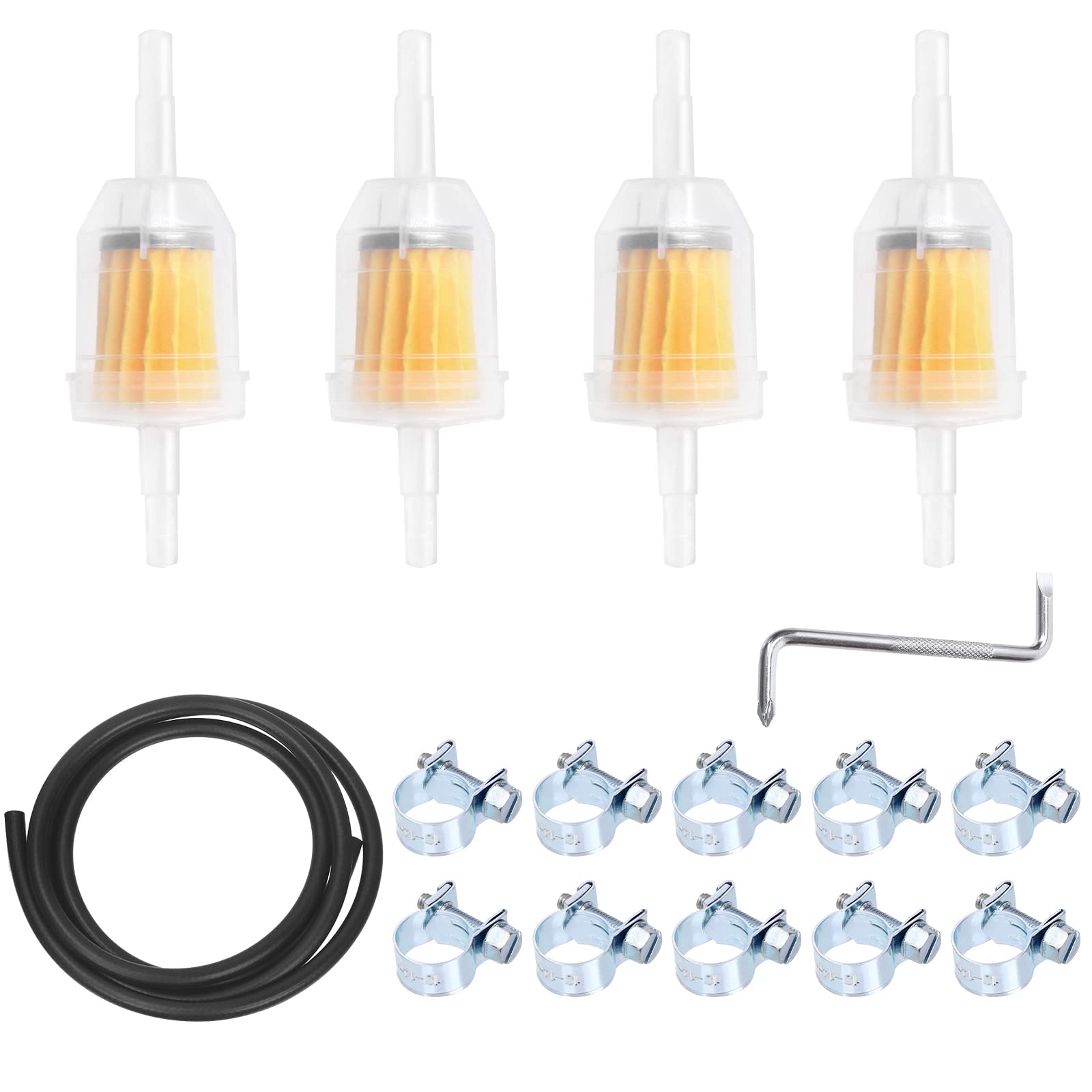 Mardatt 16PCS 1/4” Fuel Line Set Includes 1/4 Inch 6.5 Feet Fuel Line, Gas Inline Fuel Filters, Mini Fuel Injection Line Style Hose Clamp Adjustable and Z-shape Wrench for Marine Small Engines