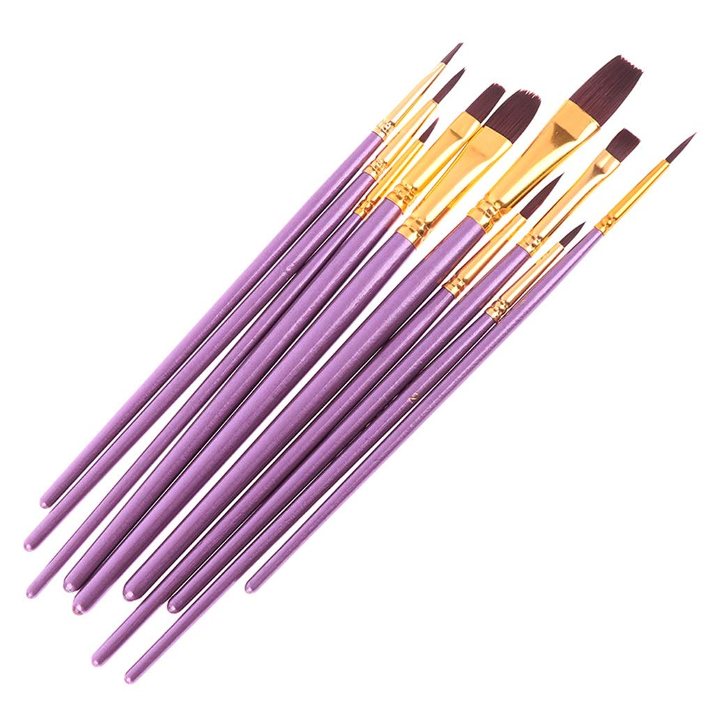 Lot de 10 pinceaux Violets pour Peinture à l'huile, Aquarelle, Acrylique, Poils en Nylon, Fournitures d'art