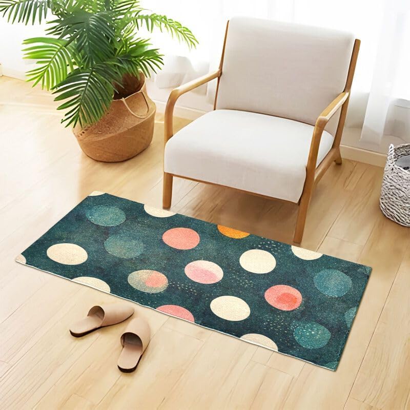 Miniatura 2 de Tapete antideslizante retro con lunares extra absorbente, suave, antideslizante, absorbente, lavable a máquina, decoración del hogar, 39 x 20