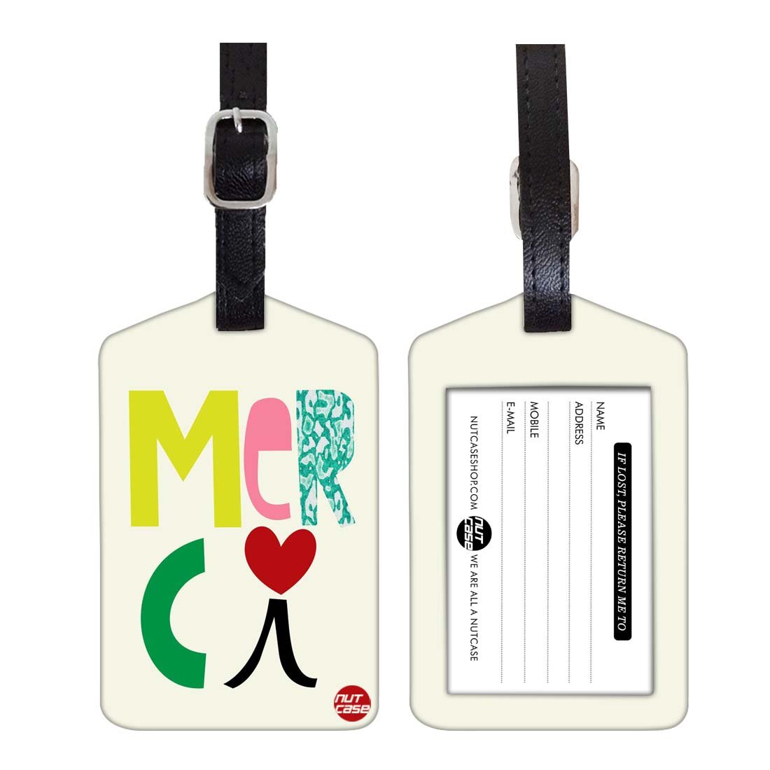 Nutcase Designer Luggage Travel Baggage Tags Set of 2 with Name Card Inside -Merci