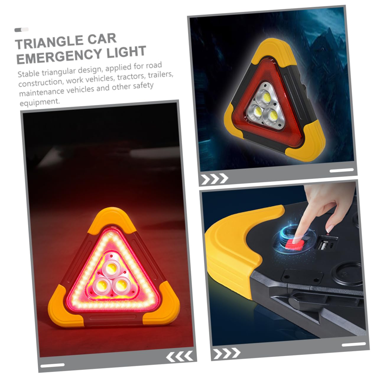 Señal de Advertencia Triangular para Automóvil Luz LED Portátil y Reflectante, Adecuado para Vehículos de Trabajo y Remolques en Asistencia en Carretera