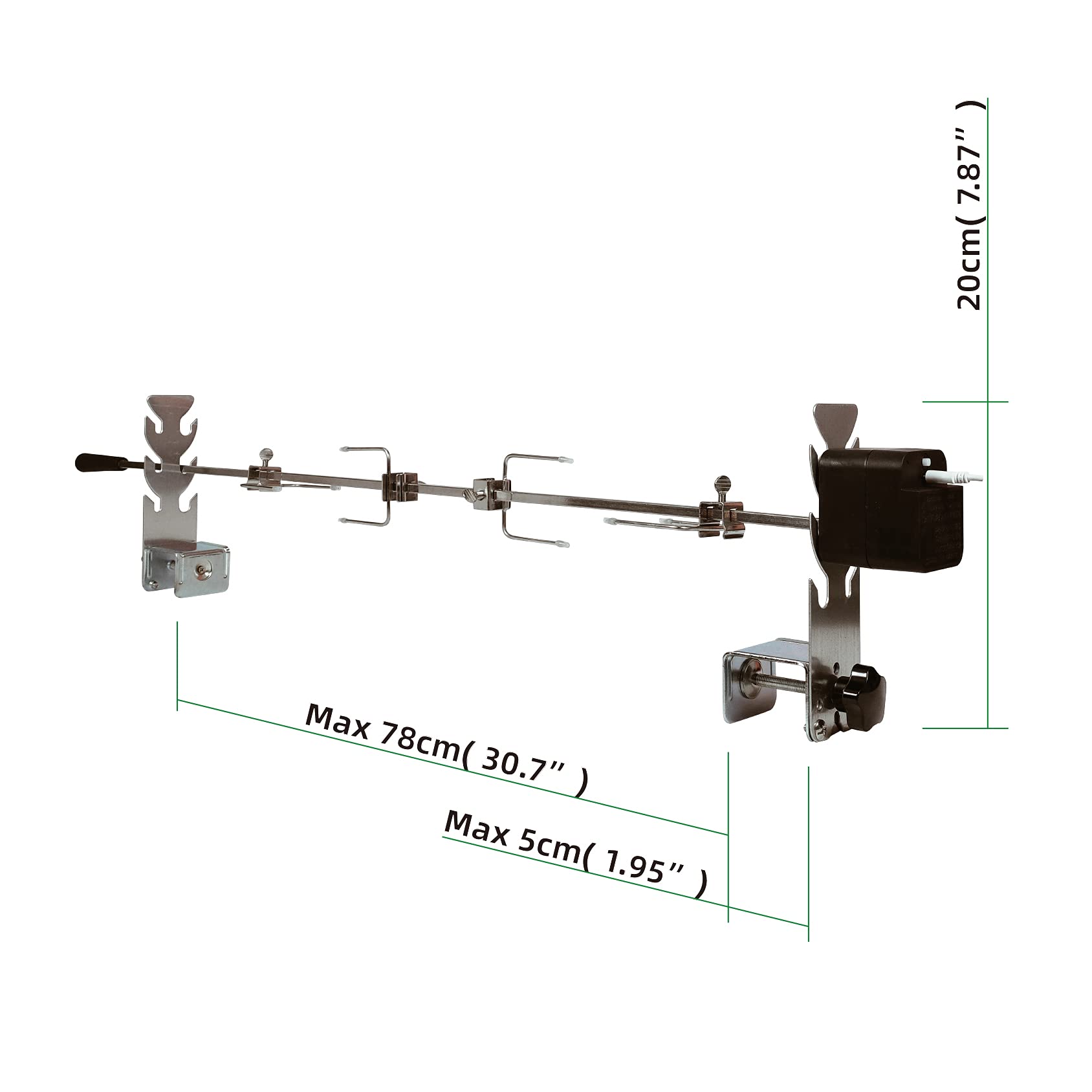 Rotisserie Kit Universal Replacement Quick Install Portable Spit Grill Outdoor Camping BBQ Three Heights Adjustable Length Cooking Tool Roaster Accessories Chicken Fork Heavy Duty Steel Motor (5078S)