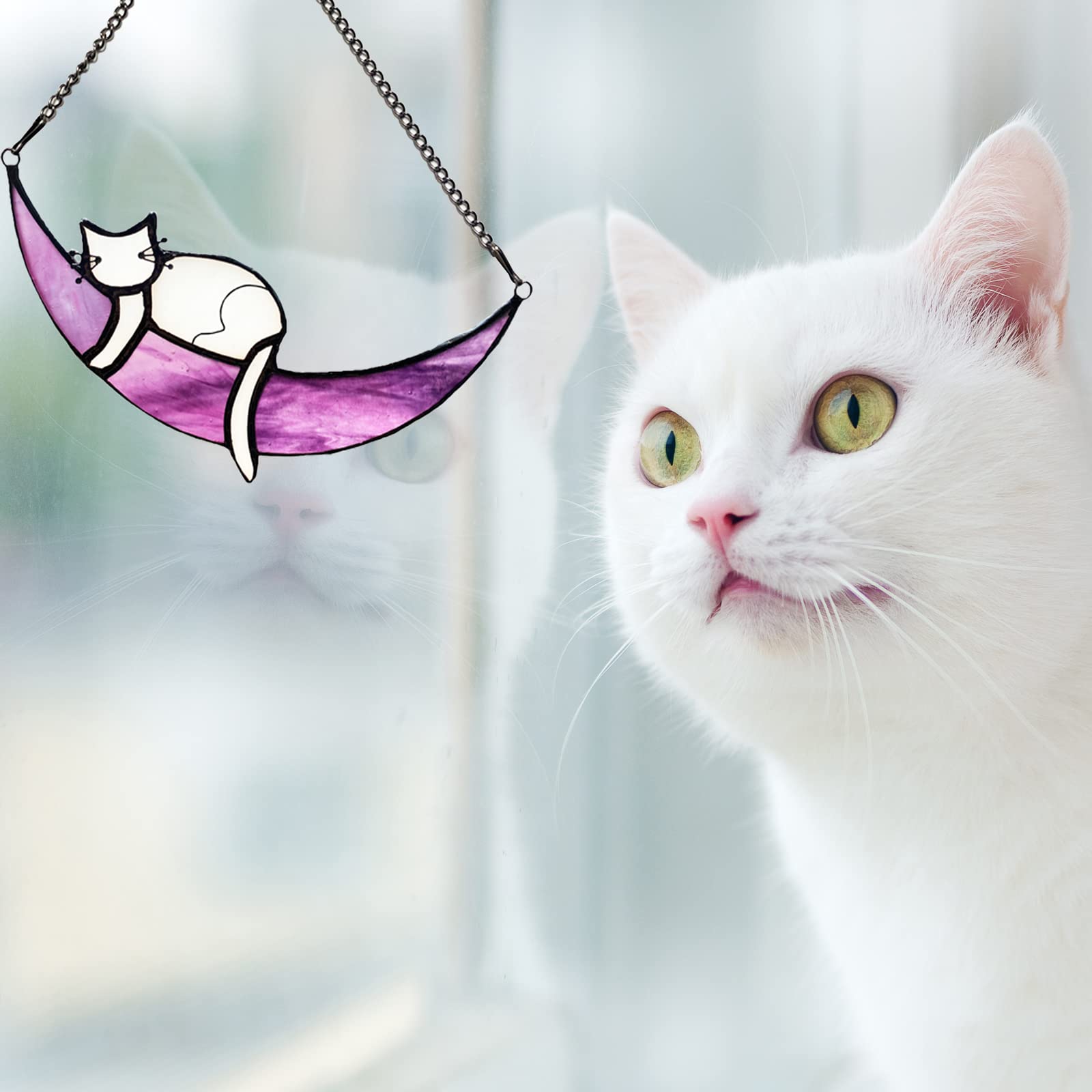 白猫のハート型ステンドグラス ハート型 白猫のステンドグラス