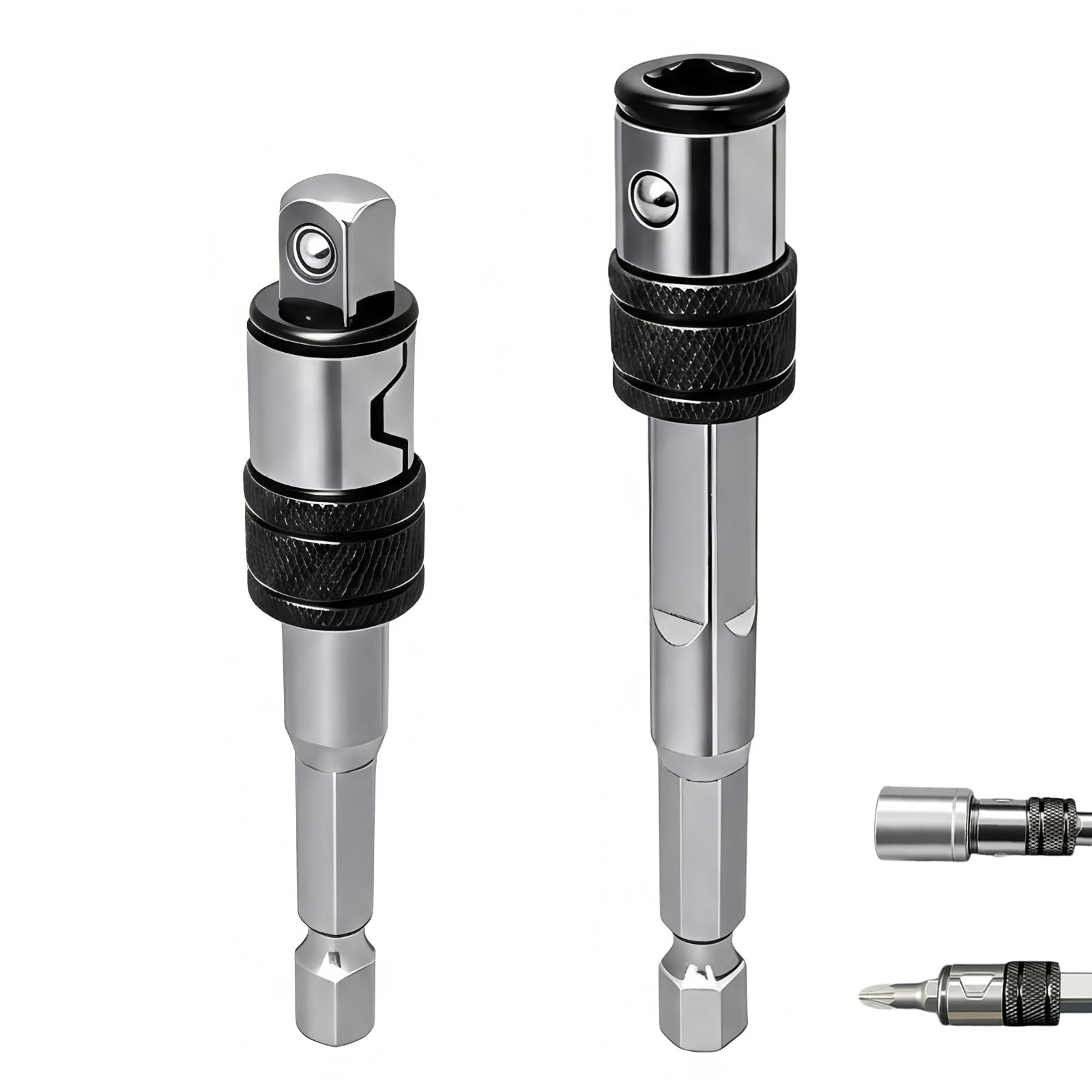 2-in-1 Impact Socket Adapter to Bit Holder, for 1/4" Drive Socket &Hex Bit