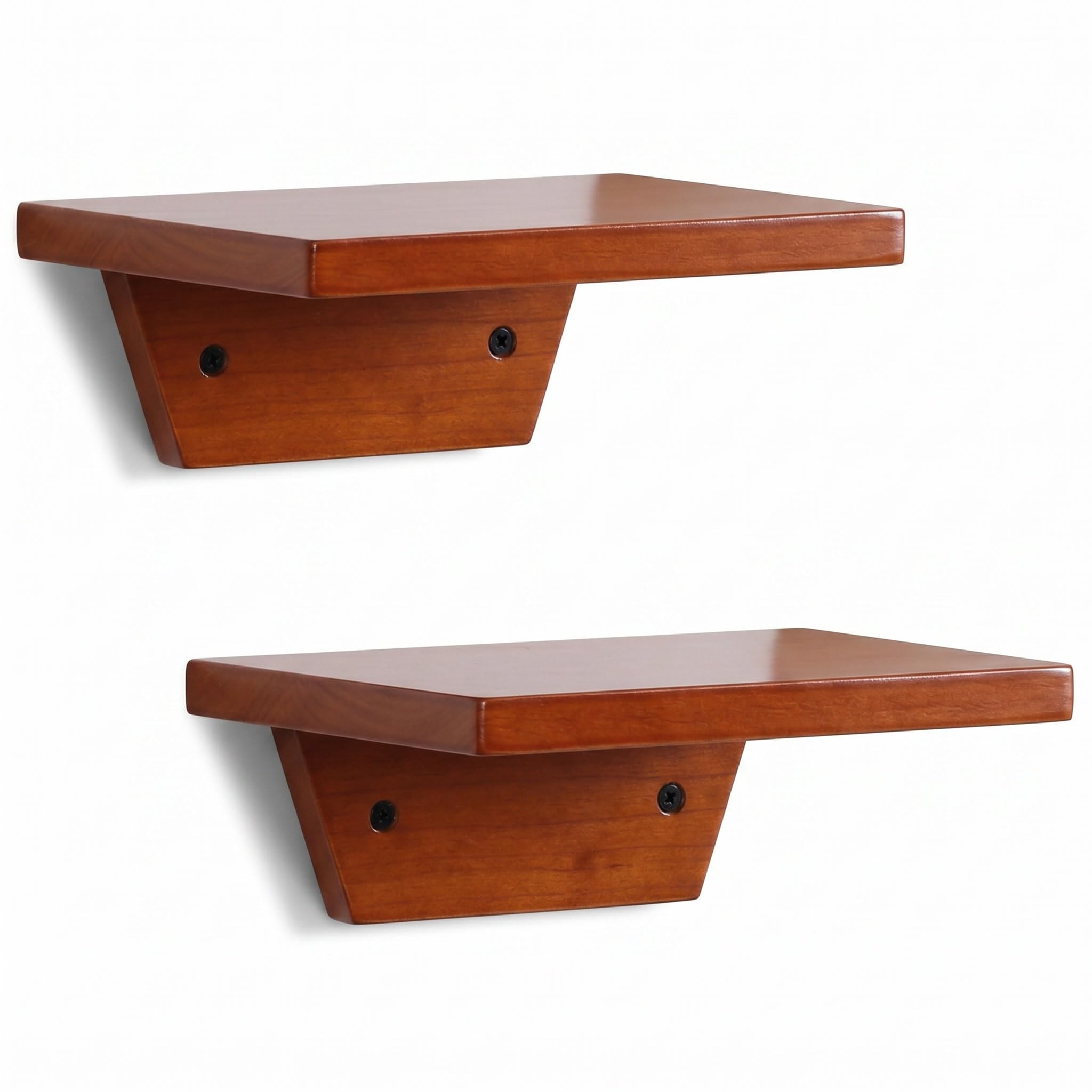 SEEKMOO Small Floating Shelves,Speaker Shelf,Trapezoid Wall Shelf for Table Lamp Plants Display,Decorative Wood Ledges Chic for Living Room,Bedroom,Kitchen,Office,Pine,20X15CM,2 Pack,(Walnut)