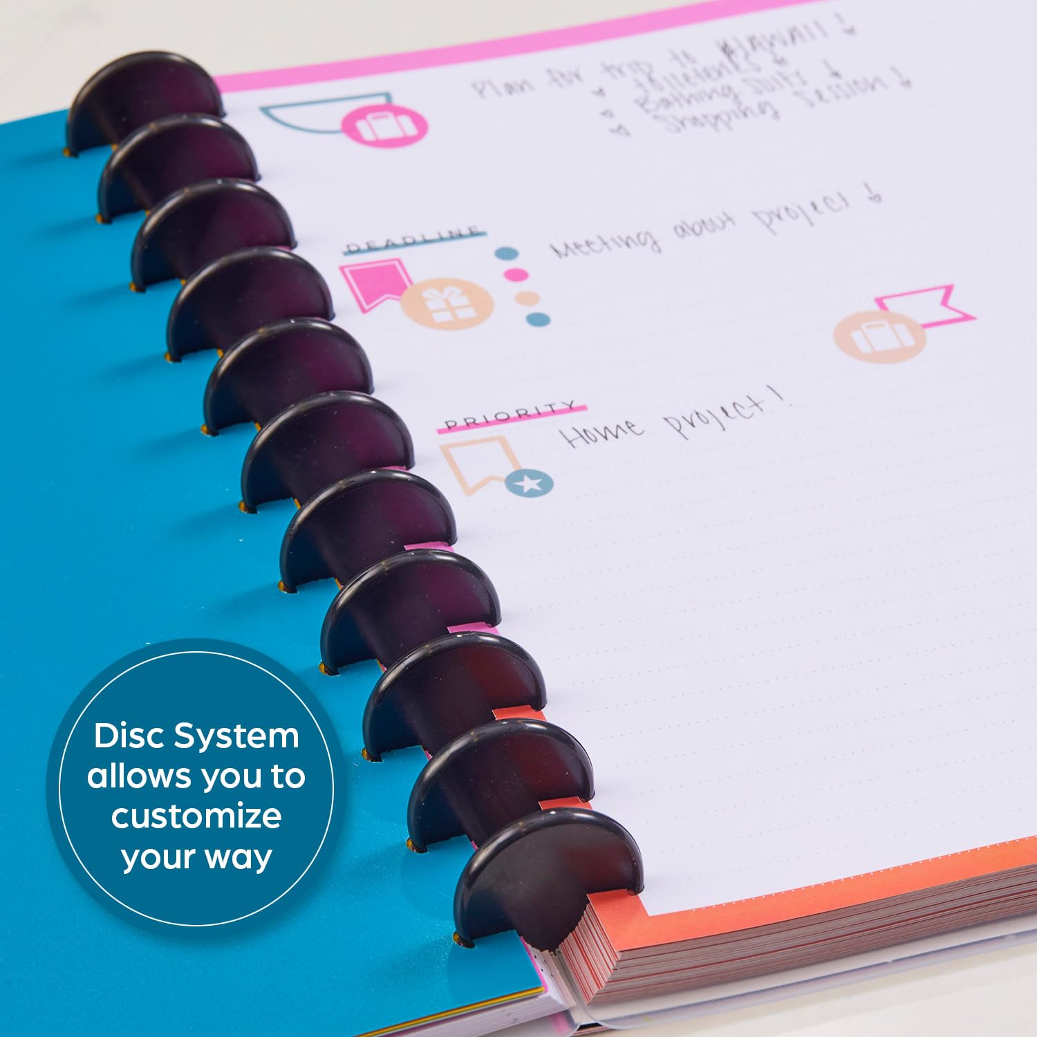 Happy Planner Plan + Planificador mensual de notas y cuaderno rayado, planificador de 12 meses sin fecha, 95 hojas con 4 separadores y 12 hojas de calcomanías, tema mágico bueno, tamaño grande, 8.5 x