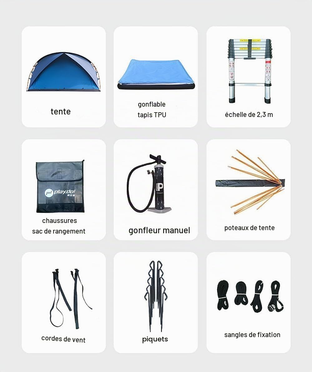 TentHome Tente de Toit pour Voiture 2-3 Personnes Gonflable, Tente de Toit de Camping 2-3 Places pour Fourgon, Van, Pick Up, SUV et Plus Encore