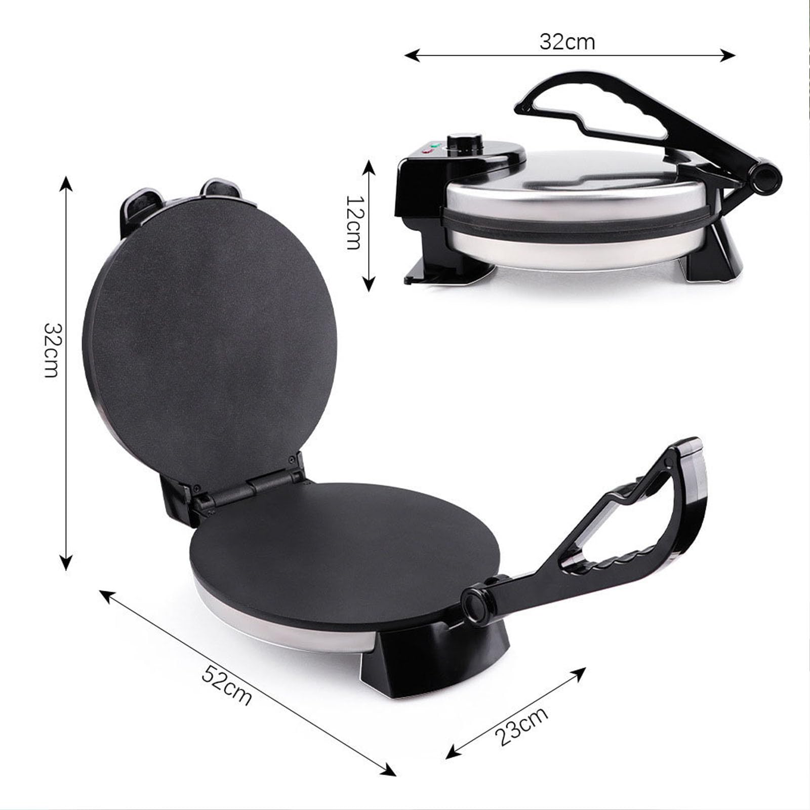 Maker De Roti Elektrische Tortilla-Maschine mit 2100 W, antihaftbeschichtet, 30,5 cm (12 Zoll), mit einstellbarer Temperatur, doppelseitige Erwärmung für Pizza, Pita, Quesadillas und Mor
