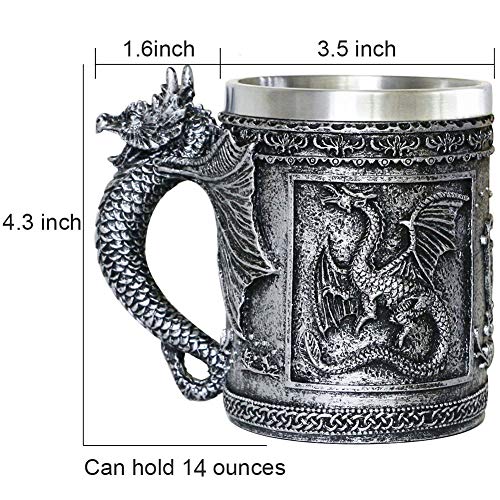 Medieval Roaring Dragon Mug - Dungeons And Dragons Beer Stein Tankard Drink Cup - 14Oz Stainless Coffee Mug For Got Dragon Lovers Collector - Ideal Novelty Gothic Father Day Gift Party Decoration #TOP5
