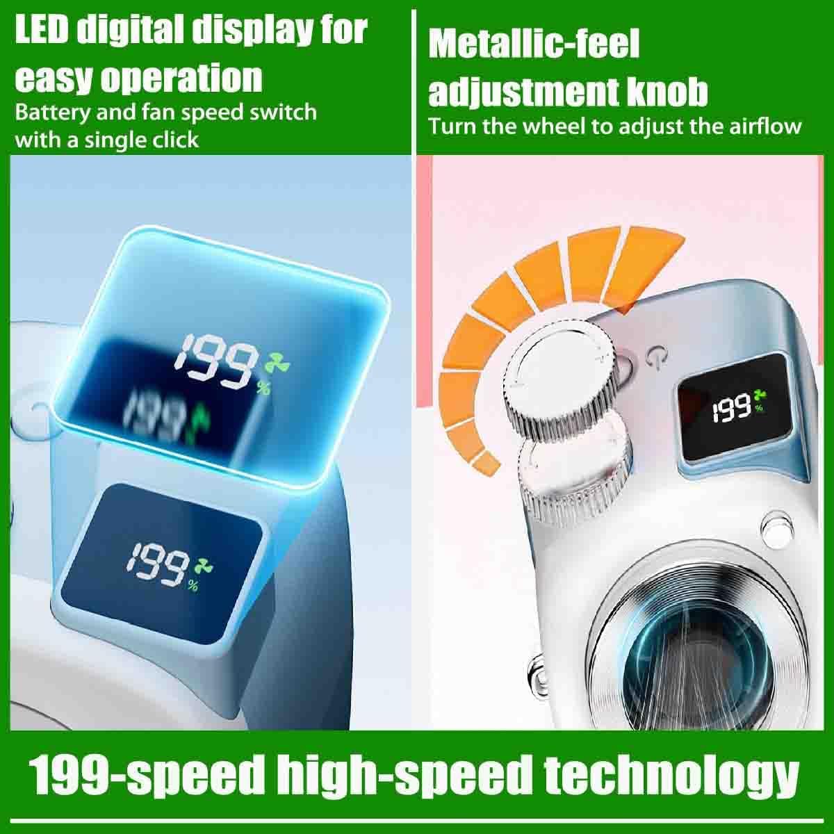 Mini Camera Shaped Portable Fan with Lanyard,Handheld & Neck Fan,199-Speed Turbo Cooling,Compact HandheldFan with LED Display,USB Rechargeable Lightweight PersonalFan for Outdoor,Office,Desk (blue)
