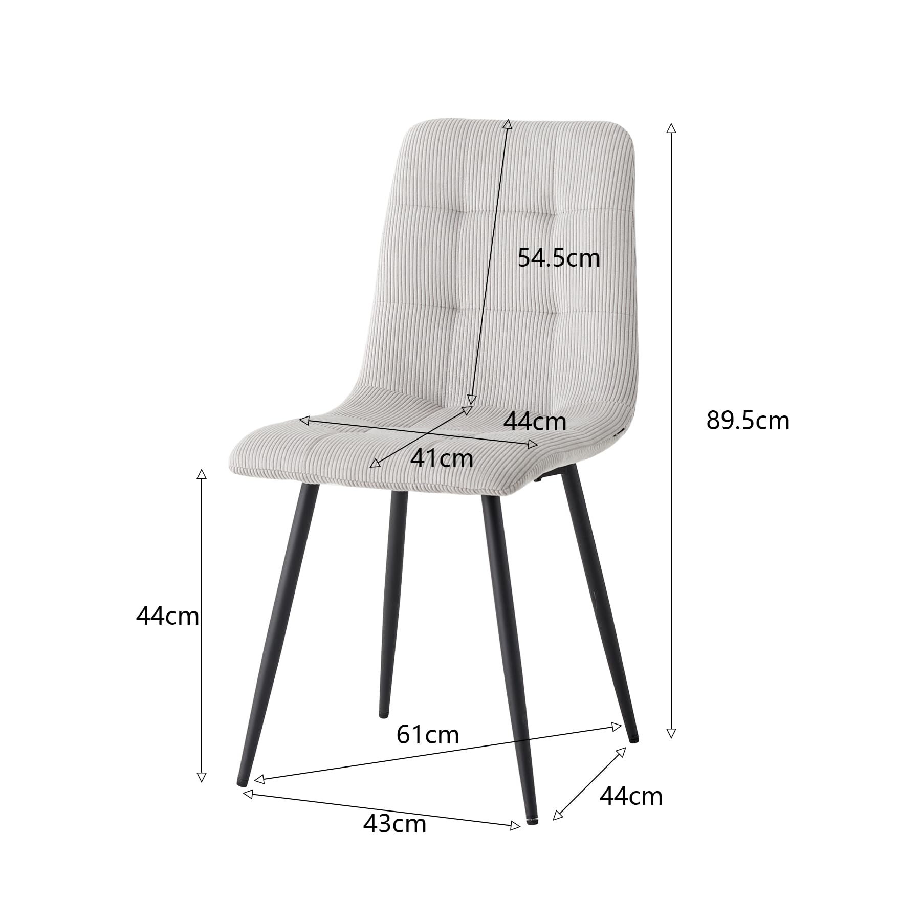 GrandCA HOME Juego de 4 Sillas de Comedor con Asiento Tapizado de Pana, Sillas de Cocina Modernas con Patas de Metal,Gris Claro