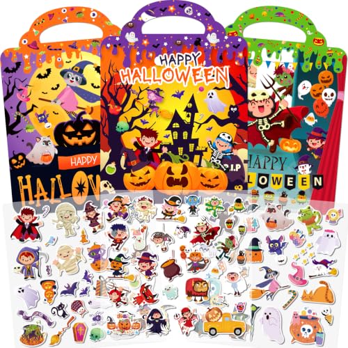 Elfew 3 Pack Halloween Reusable Sticker Books for Toddlers 2-4 | 3D Puffy Sticker Book for Kids Ages 3-5, Halloween Stickers for Kids, Halloween Gifts & Toys for Toddlers - image 1