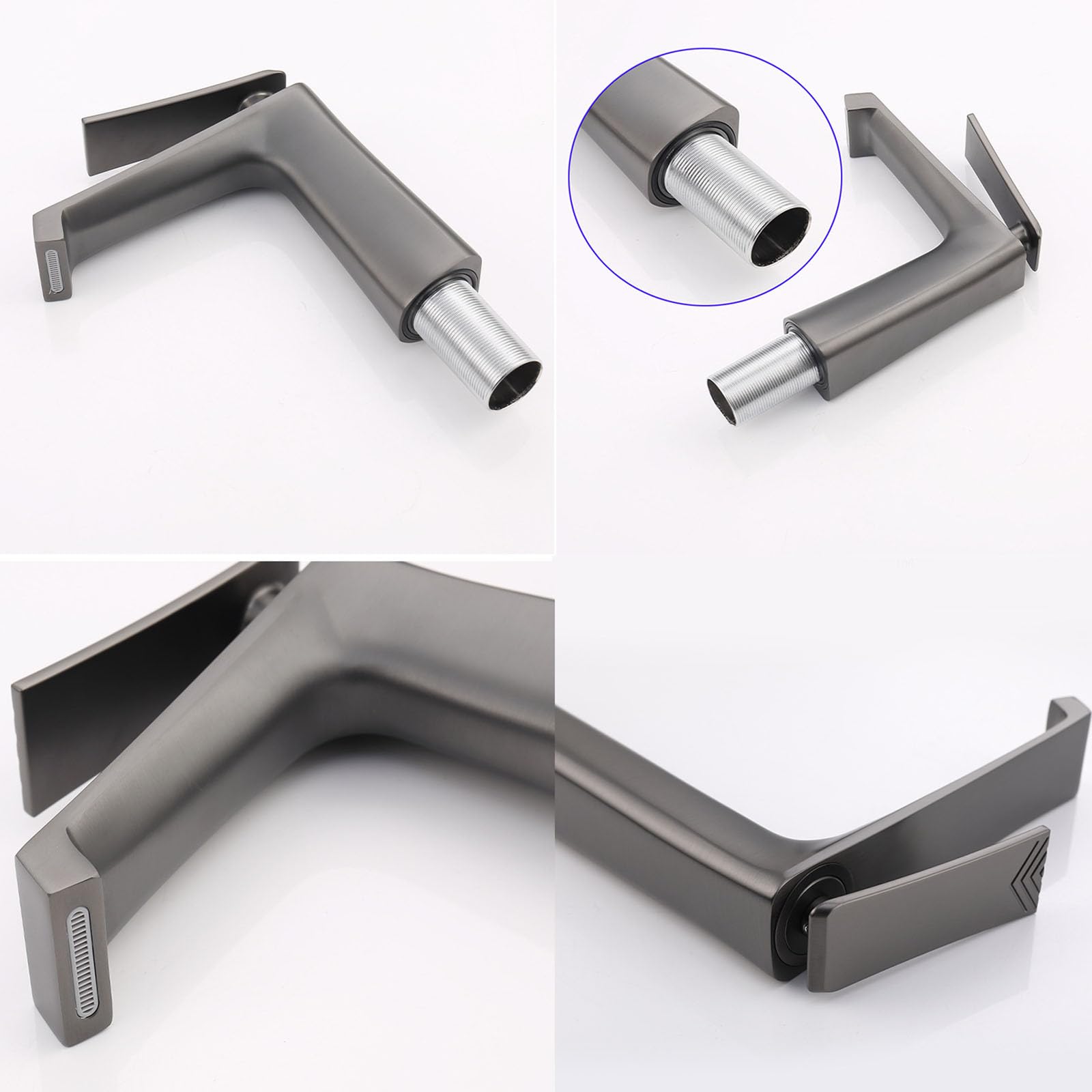 Grifo Baño Moderno Cascada Grifo de Lavabo Monomando agua Caliente y agua Fria Gris Pistola Corto