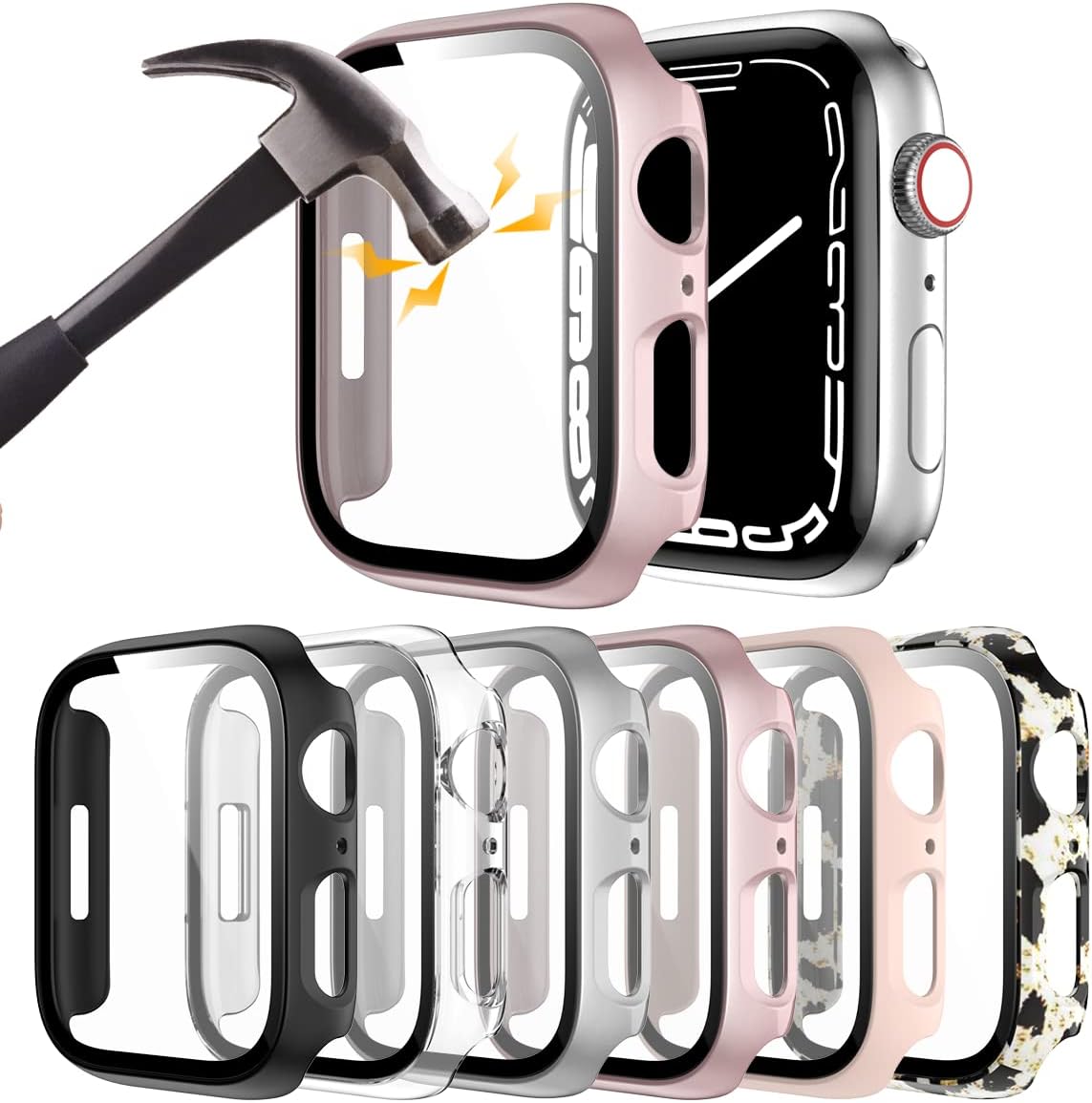 Rontion 6 Pack Hard PC Case for Apple Watch 38mm Series 3/2/1 with Tempered Glass Screen Protector, Ultra-Thin Scratch Resistant Full Protective Bumper Cover for iWatch 38mm Accessories