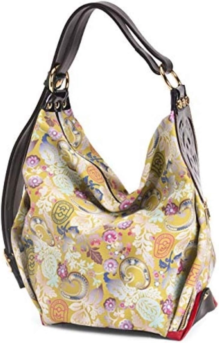 Italy Leather Backpack Convertible Floral Pattern Gold Tone Hardware