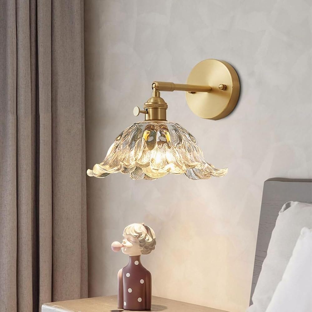 HPTHLY Nordic Retro Bedside Wall Light Clear Glass Shade Wall Lamps Vintage Gold Brass Wall Sconce For Hallway Bedroom Doorway