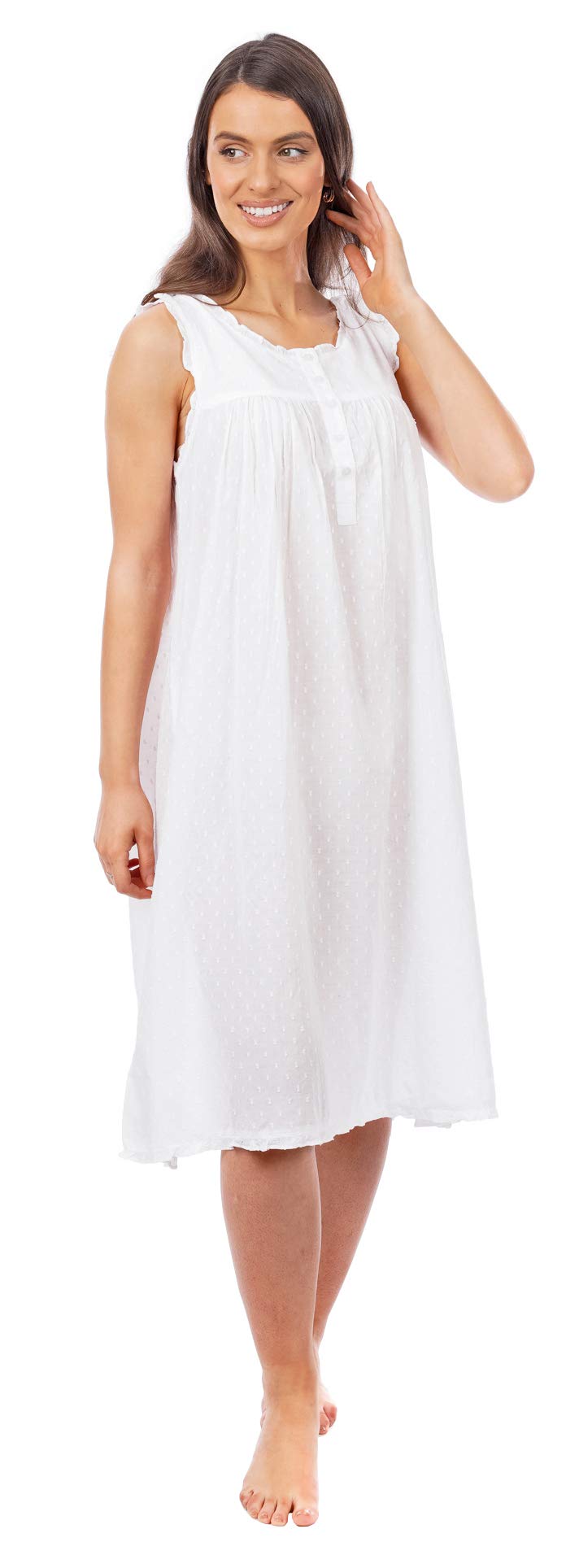 i-Smalls Ladies 100% Cotton Breathable Sleeveless Victorian Design Nightie Nightdress(2XL) White