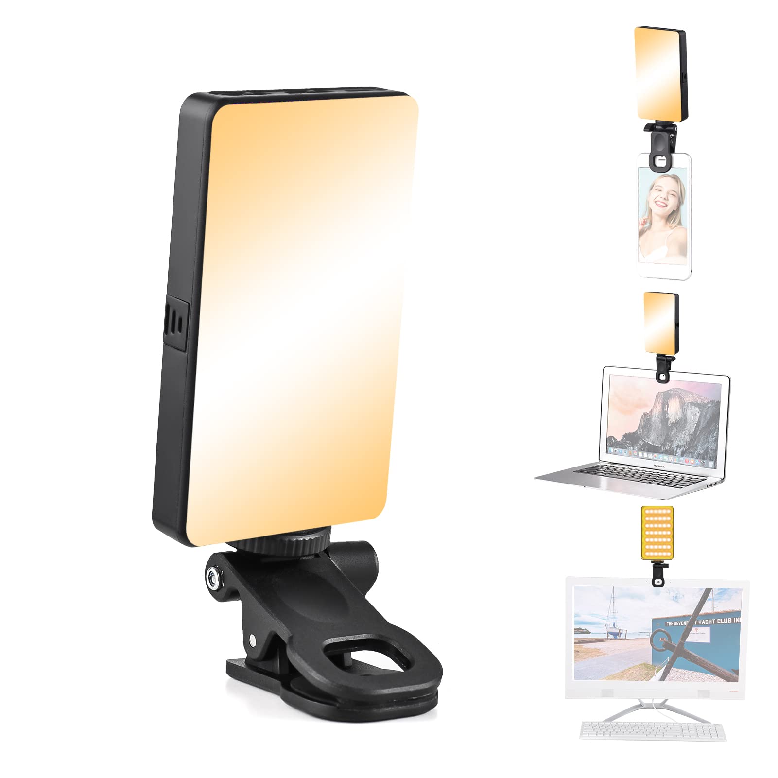 Andoer Luce Selfie per Telefono Video Light Luce per Selfie Con Clip Luce per Video con Batteria da 2000 mAh 2500K-6500K Dimmerabile LED Video Light Panel per iPhone iPad Laptop Fotocamera