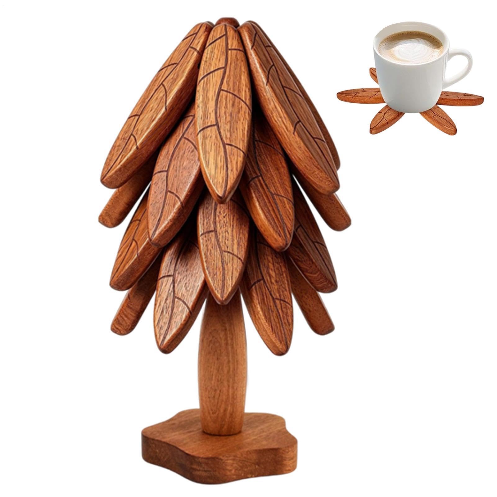 Arbre Dessous Plat Bois 4 sous-Verres Noël Antidérapants Protège-Table