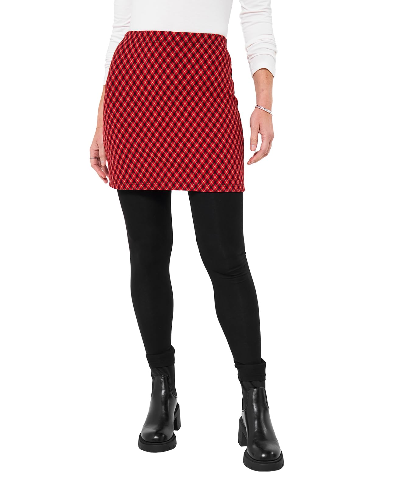 Joe Browns Women's Comfortable Fit Check Skirted Leggings Casual Pants, red, 10