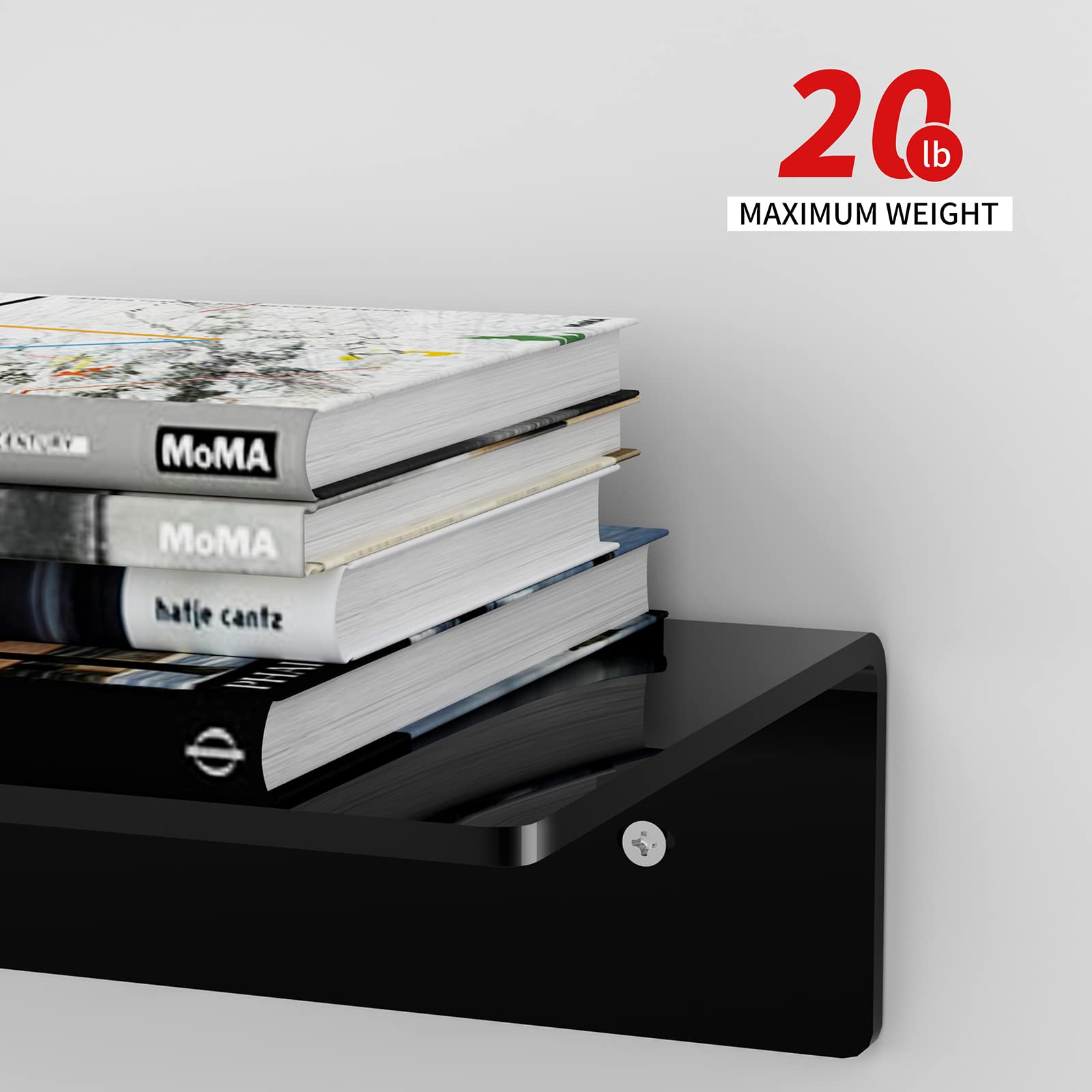 Sezanrpt 2 Pack Acrylic Wall Shelves 17 Inches, Black L Shape Floating Shelf, Acrylic Corner Shelf - Image 3