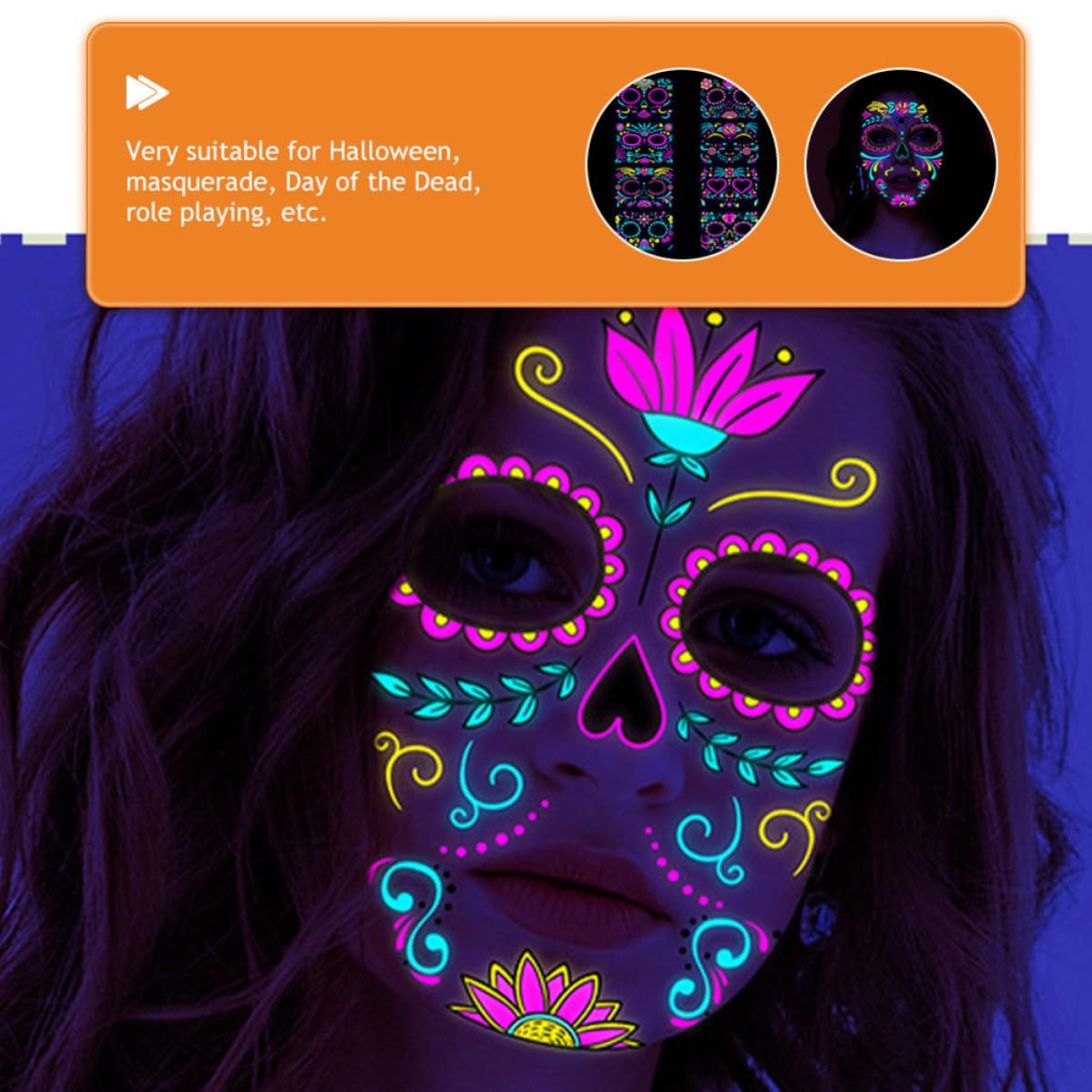 80 Fogli Adesivi Faccia Fluorescenti Halloween per Adulti, 16
