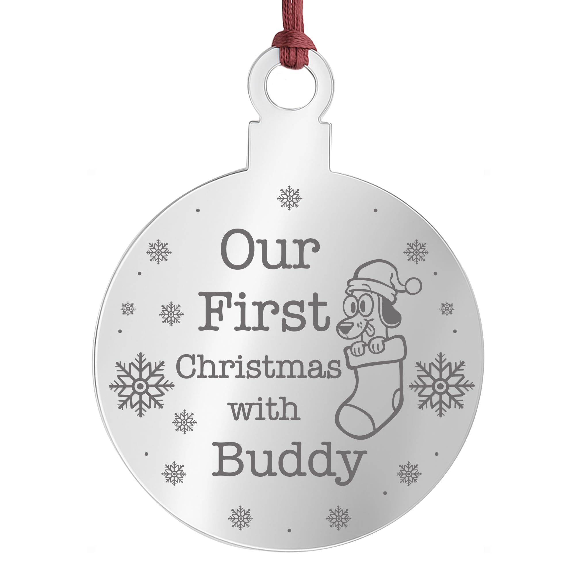Our First Christmas With Dog Pet Engraved Christmas Decoration Personalised Bauble