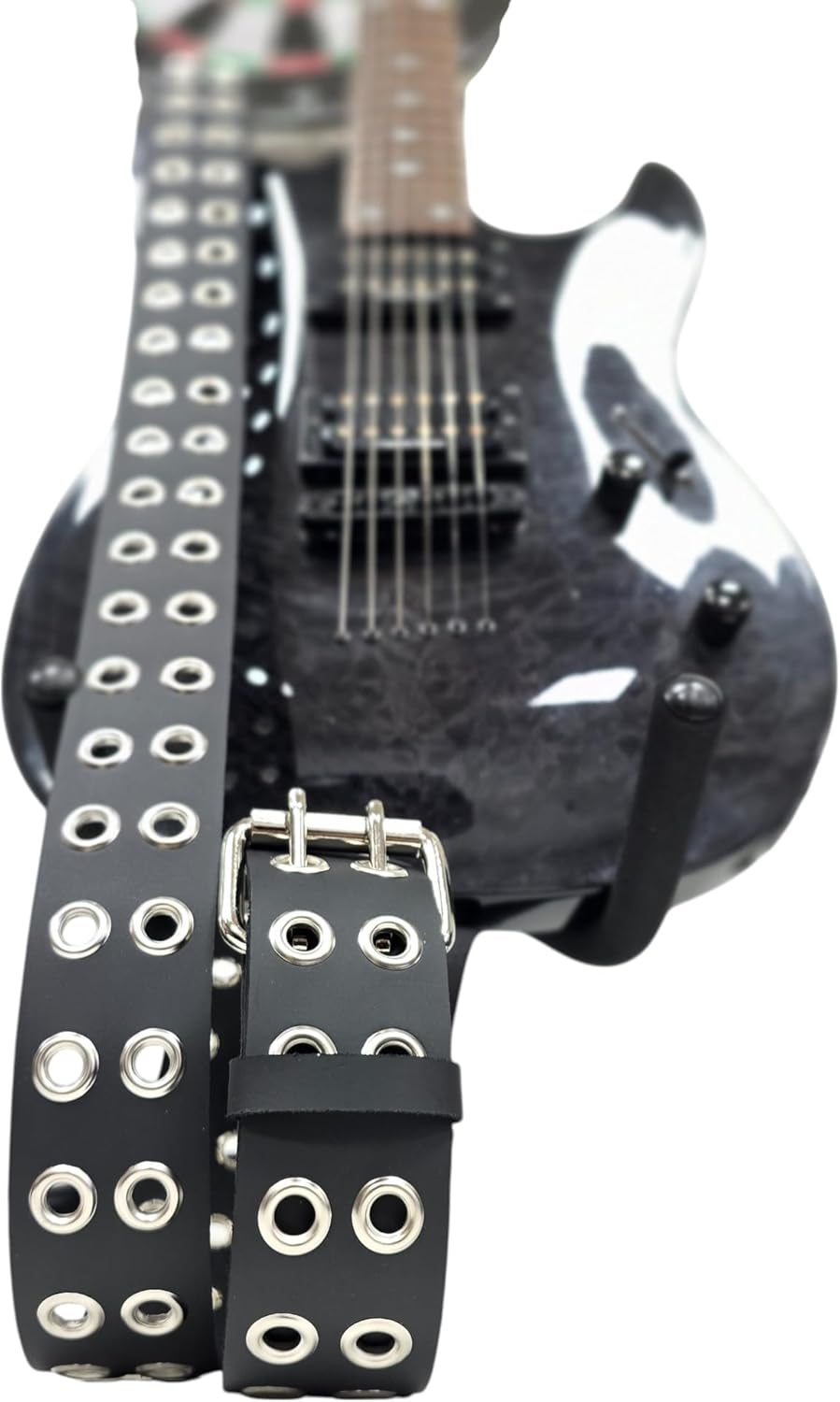 Funk Plus Grommet Eyelet Full Grain Leather Guitar Strap For Electric, Acoustic, and Bass Guitars Punk Goth Metal Influenced Style