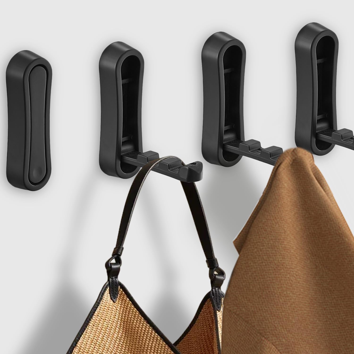 4PCS Foldable Wall Hook, Zinc Alloy Flip Down Hook with Screws, Heavy Duty Foldable Hook for Hanging Coat Clothes Towels Hat Bags (Black)