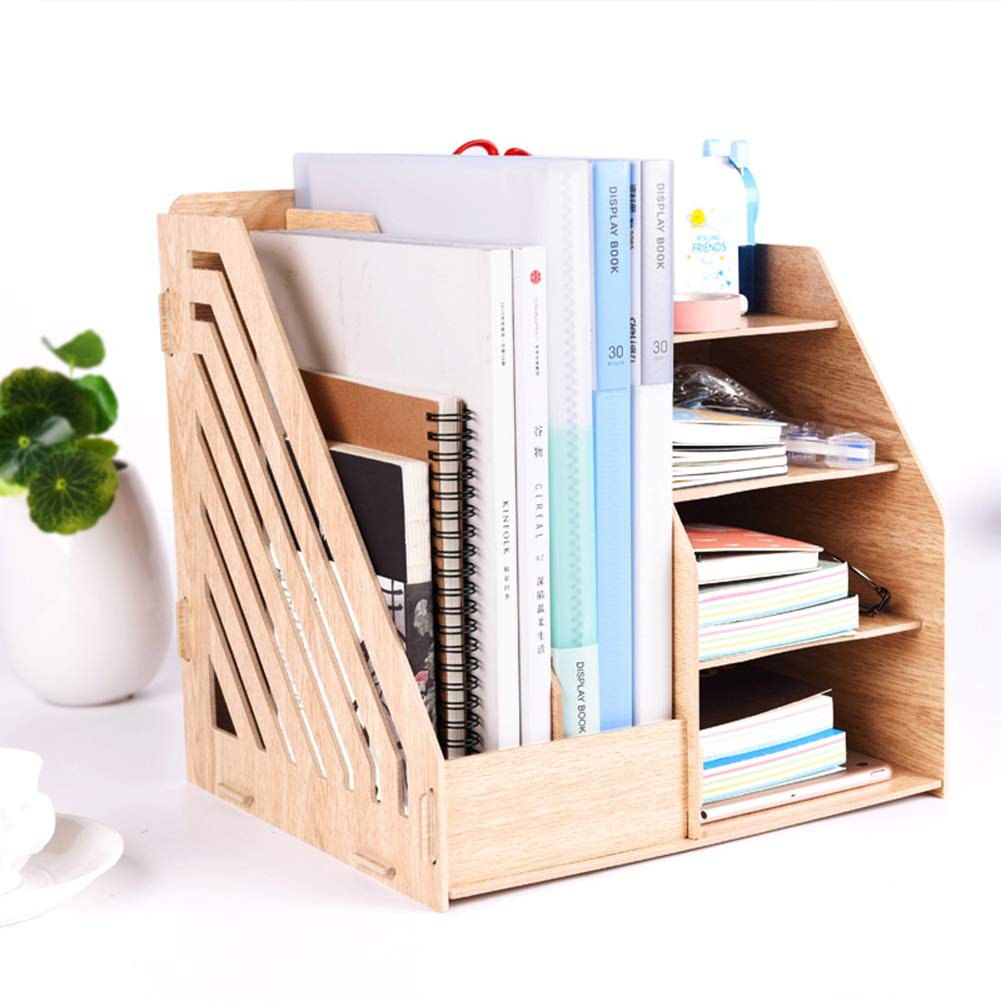 Organisateur de bureau en bois, planche 4 + 2 compartiments, mallette creuse pour livres, magazines, porte-revues, pot à crayons, bureau multifonctionnel pour la maison, étagère de rangement DIY