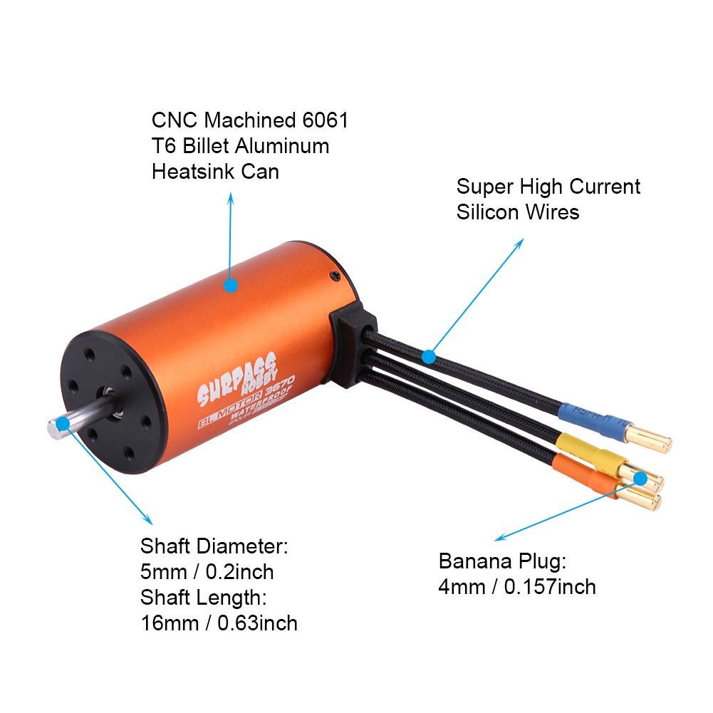 Dilwe RC Car bezczujnikowy silnik, 3670 1900KV 4-biegunowy 5mm bezwałowy silnik do 1/8 zdalnego sterowania Części do akcesoriów samochodowych
