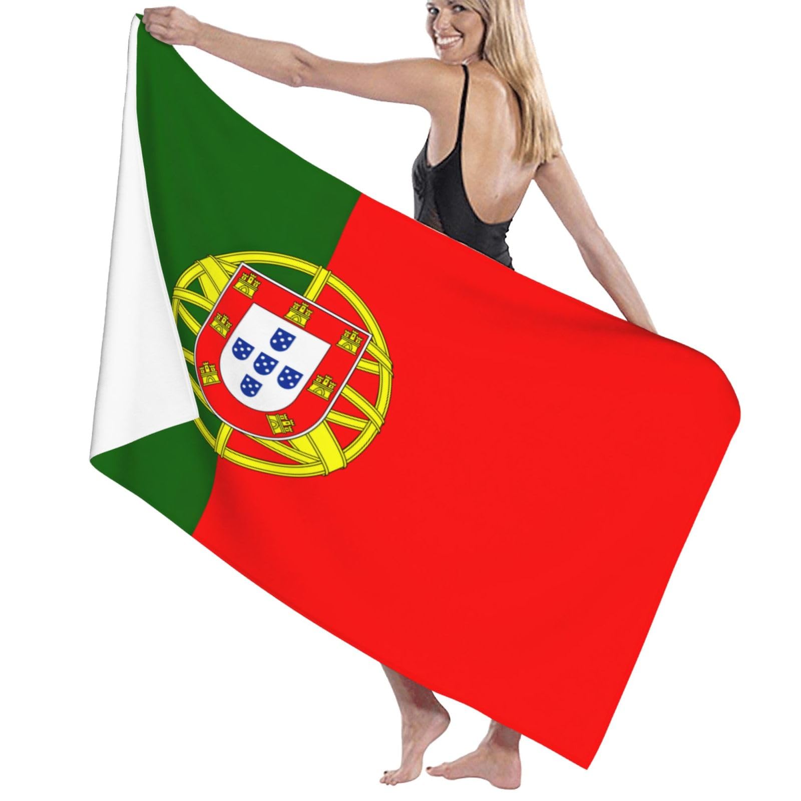 Portugalska flaga nadruk dorośli ponadwymiarowe ręczniki kąpielowe plażowe szybkoschnące miękkie lekkie prezent podróżny
