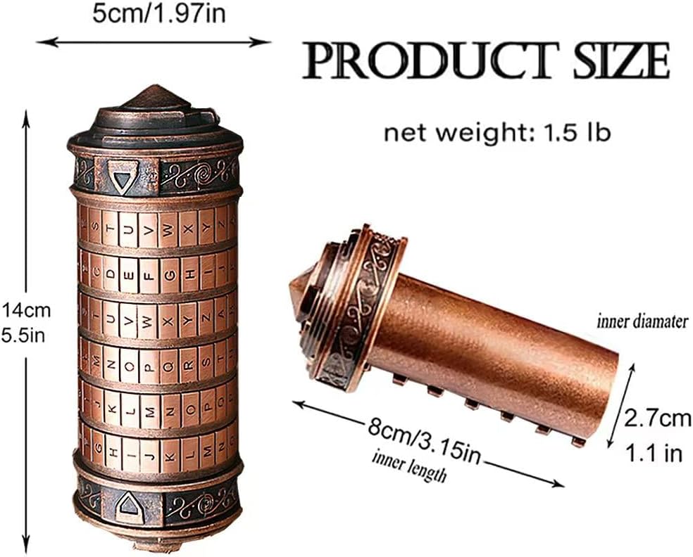 Unique Cryptex Da Vinci Code Mini Cryptex Lock Puzzle Boxes with Hidden Compartments Heavy Real Metal Novelty Birthday Big Enough for Notes,Paper Money,Rings,Jewelry (red Bronze)