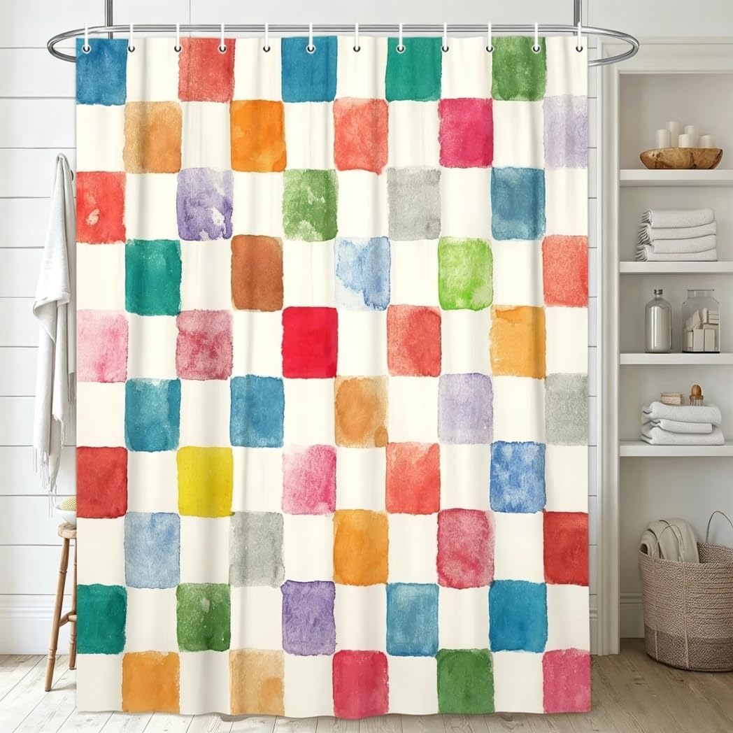 KELAIMI Colorful Watercolor Rainbow Shower Curtain,Bohemian Geometric Bathroom Curtains,Quick-Drying Machine Washable Polyester Fabric Bathtub Curtains Colorful 180X180Cm